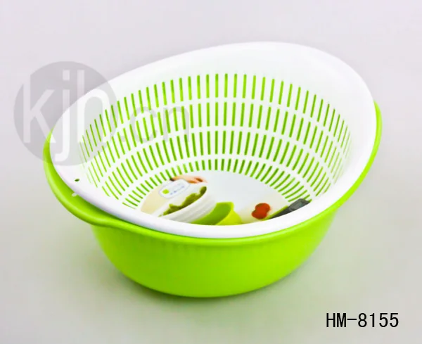 KJH LIVE Wholesales 4.8L Kitchen Round Shape Double layer Vegetable Plastic Sieve Drying Basket