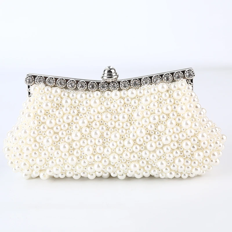 Factory direct wholesale brand new two-sided pearl elegant  handmade beaded evening clutches for lady party banquet wedding prom