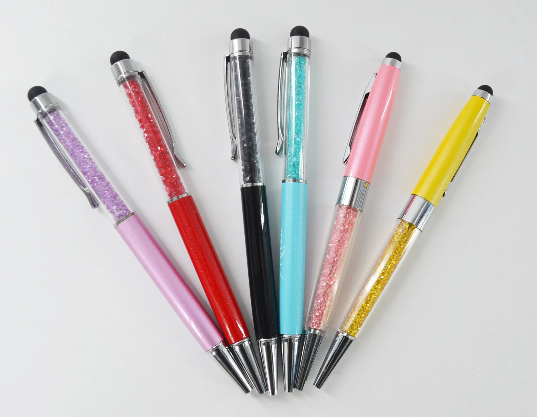 Customized Logo Colorful Stainless steel ball pen 2-in-1 Slim Crystal Diamond Stylus pen and Ink Ballpoint Pens (12 colors)