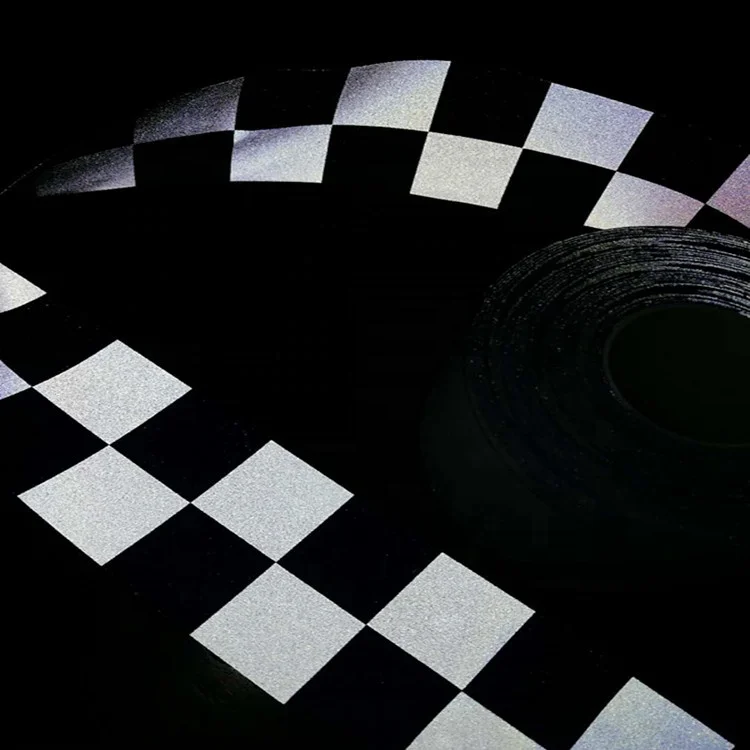 Polyester TC reflective safety ribbon checkered tape for caution and warning purpose