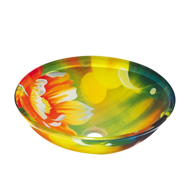 Mexican Painted Washing Colored Glass Vessel Bowl Sink Basin