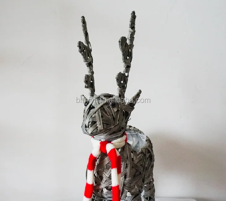 Willow Decorative Reindeer Planter Wicker Animal Shape Flower Succulent Planters Christmas Festival Decoration