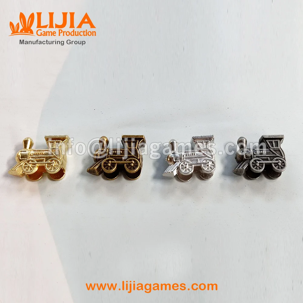 metal train tokens in different color for custom board game metal token and card game