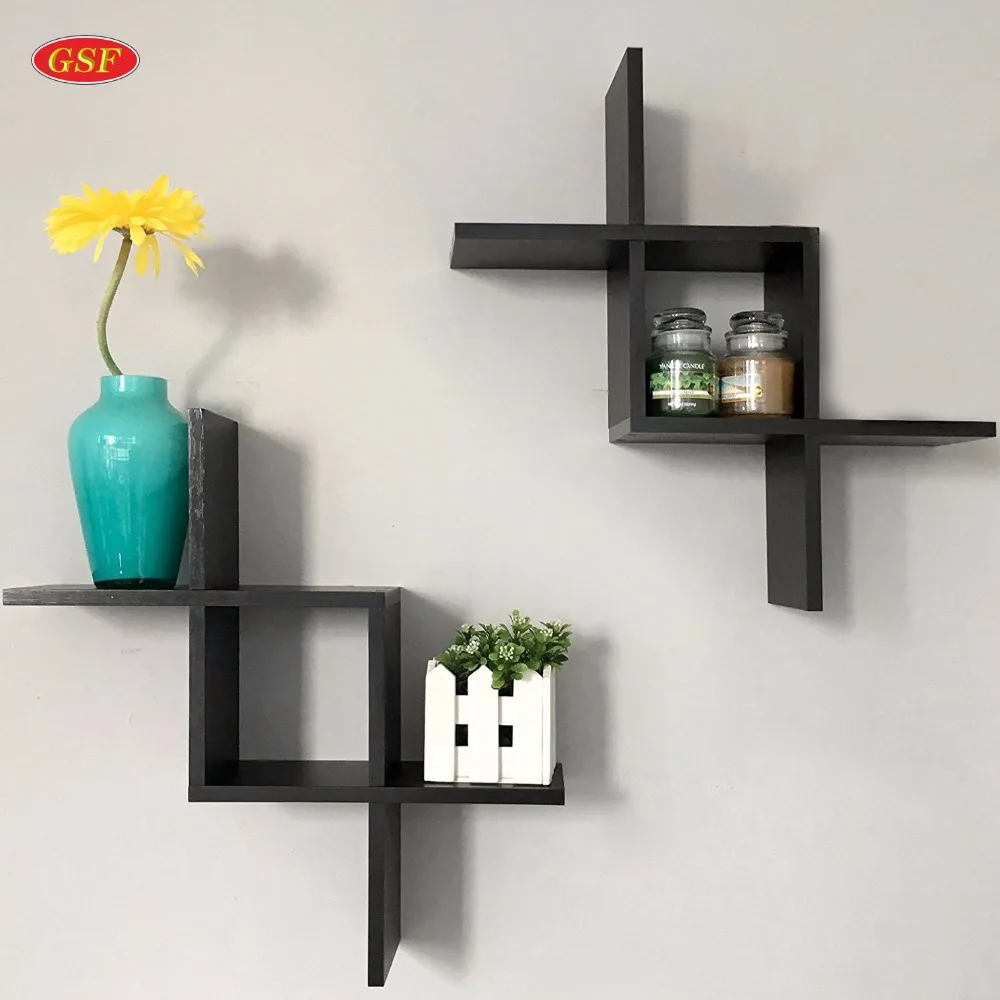 European home decoration living room furniture cross wood floating wall shelf