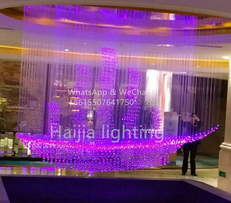 Hotel project large customized colorful led fiber optic crystal chandelier pendant light