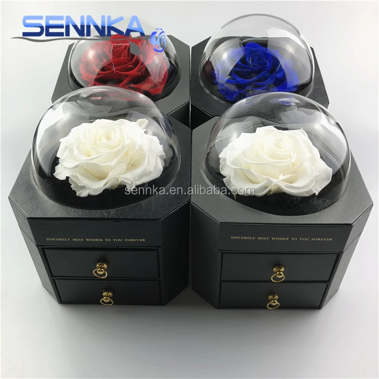 Wholesale Long Life Natural Artificial Flower Big Rose Box 9-10cm Preserved Rose Head for Gift