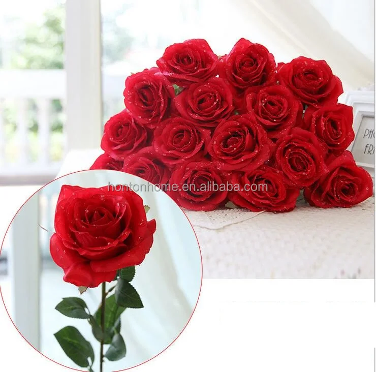 Water drop Rose Silk Craft Flowers artificial  Flowers For Wedding home Decoration 8 Color Cheap Sale HR019