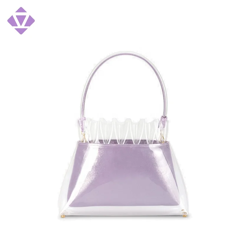 
2019 Europe style hot sale elegant transparent clear jelly tote shopping bag set handbag mini purse inside flower edge 