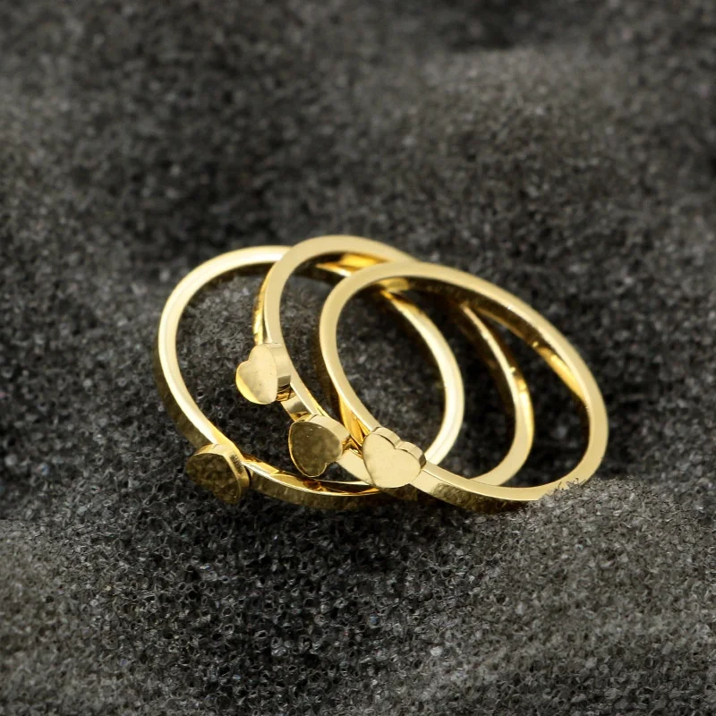 Wholesale New Rose Gold Ring Designs For Girls 3 Pieces Stainless Steel Stack Ladies Finger Rings Jewelry Women