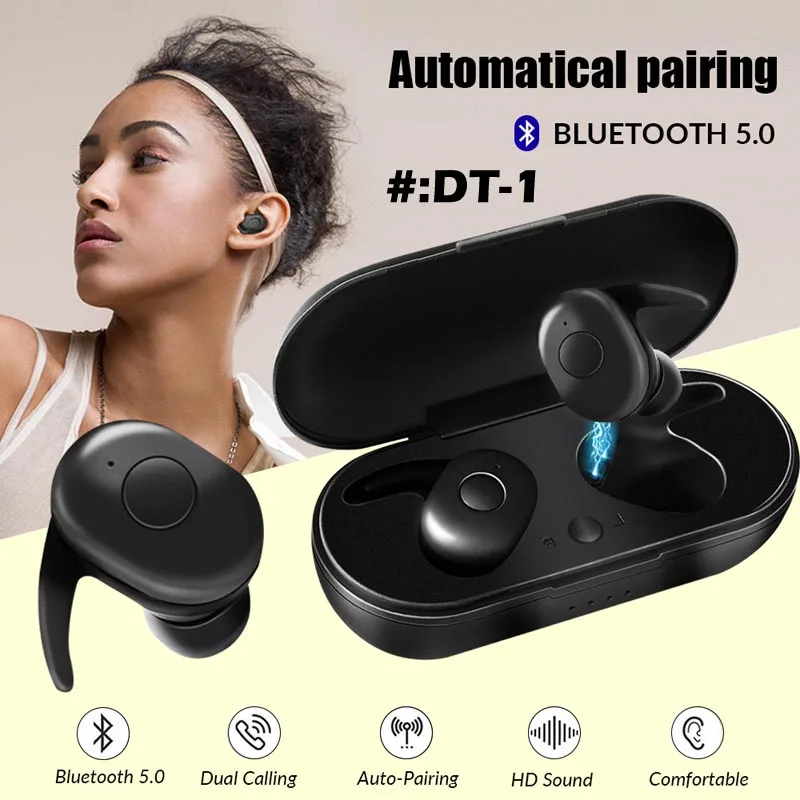 
DT-1 Mini Twins Wireless V5.0 Headset Portable Power Bank Touch Control Sports Sweatproof Bone Conduction Earphones 