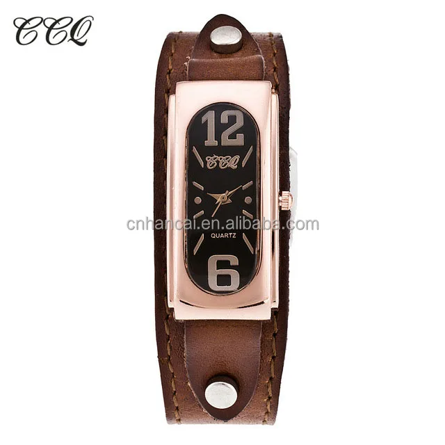 CCQ Brand Fashion Genuine Leather Women Watch Vintage Casual Oval Analog Quartz Watch Relogio Feminino Gift