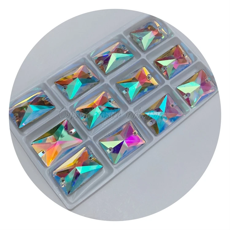 13*18mm 140pcs Crystal AB Clear White Rectangle Shape Sewing Rhinestones Flatback Sew-On Rhinestone For Women Dress