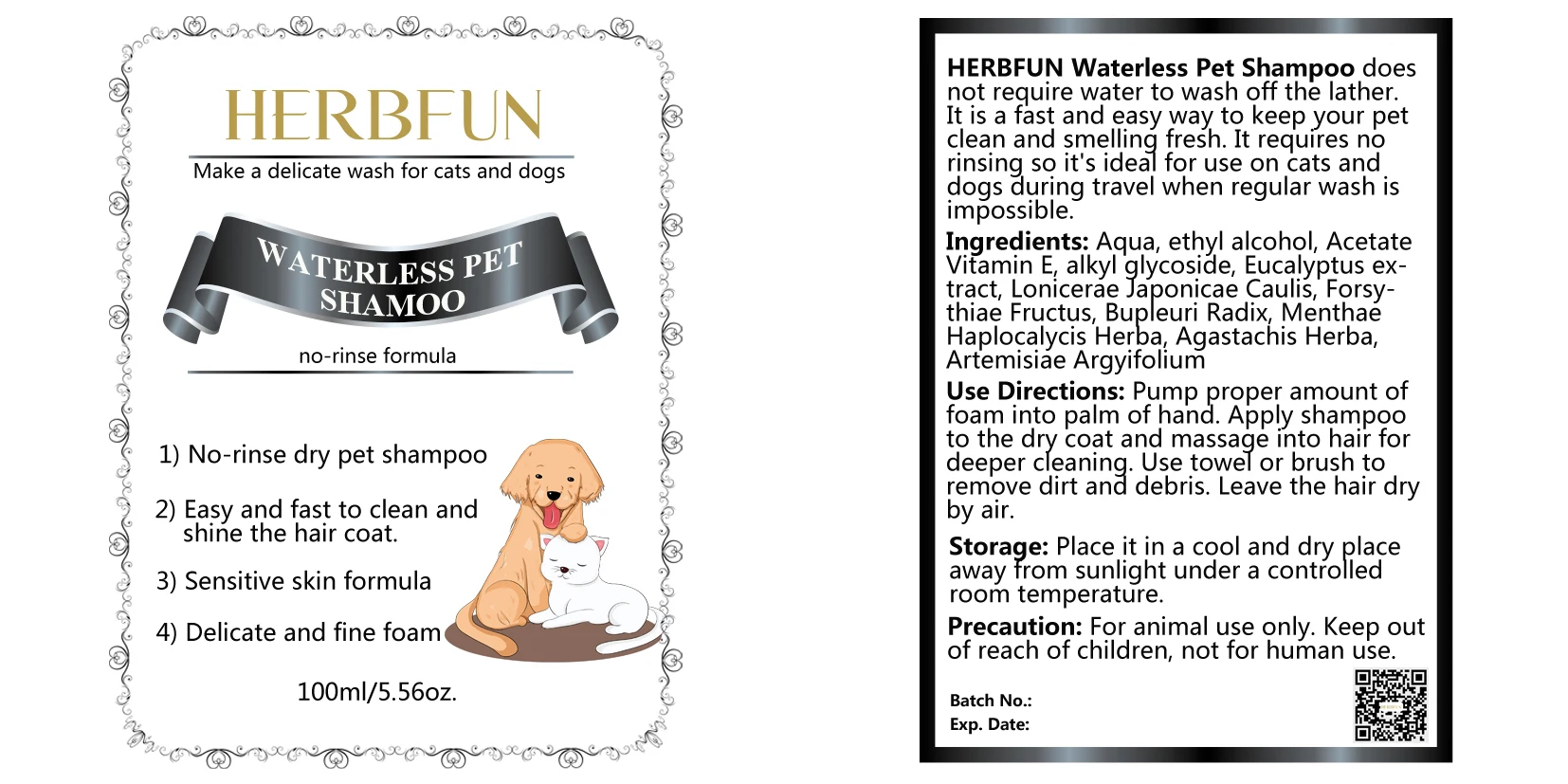 
OEM/ODM No Rinse Waterless Dog Shampoo for Cats and Dogs 