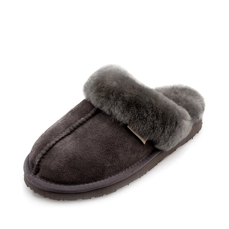 Factory Direct Wholesale soft comfortable Sheep Fur Cow suede Genuine Leather slippers soft fur slippers for women