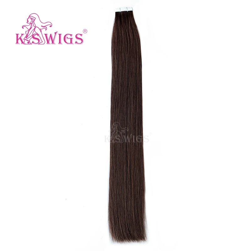 
K.S WIGS Tape In Human Hair Extens Dark Brown 24 Inch German Brown Hair Tape Double Drawn Russian Hair Tape Extens 