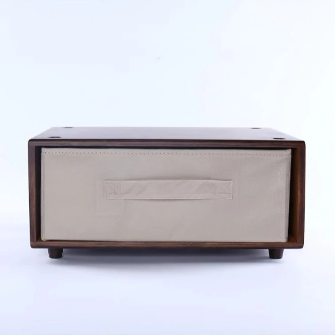 Бамбуковый шкаф орехового цвета с тканевыми ящиками для хранения