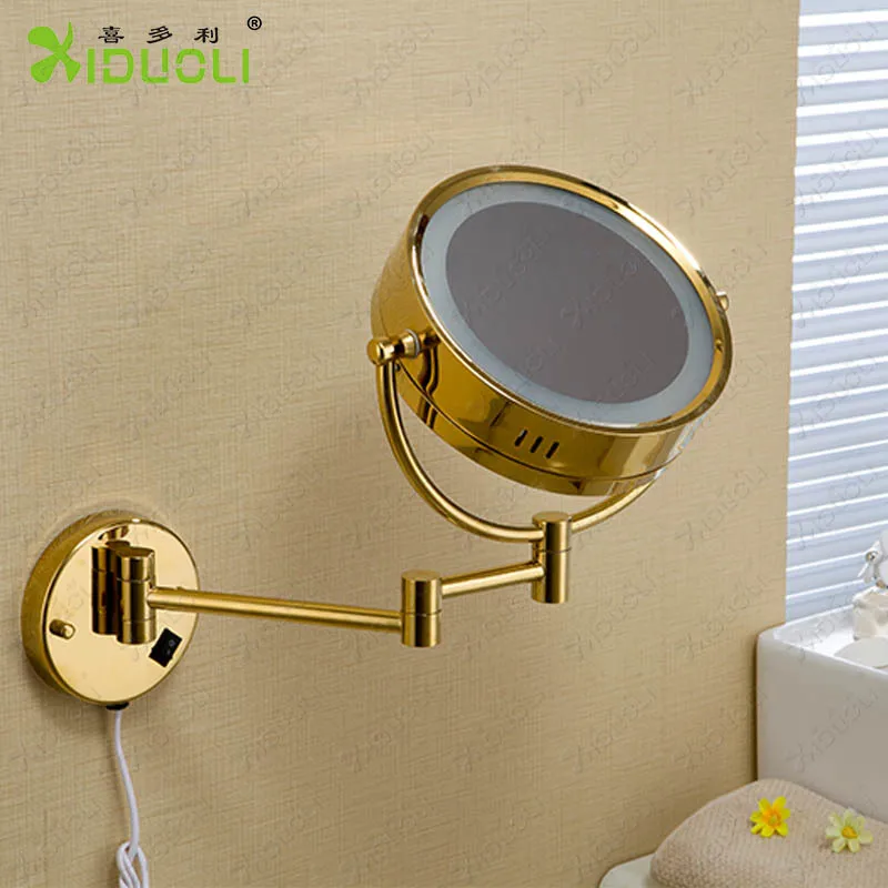 Китайский поставщик, светодиодное косметическое зеркало с золотой отделкой для ванной комнаты