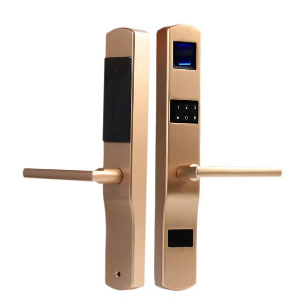 Электронный БЕСКЛЮЧЕВОЙ умный алюминиевый раздвижной дверной замок со сканером отпечатков пальцев с Европейским врезным дверным замком для отеля