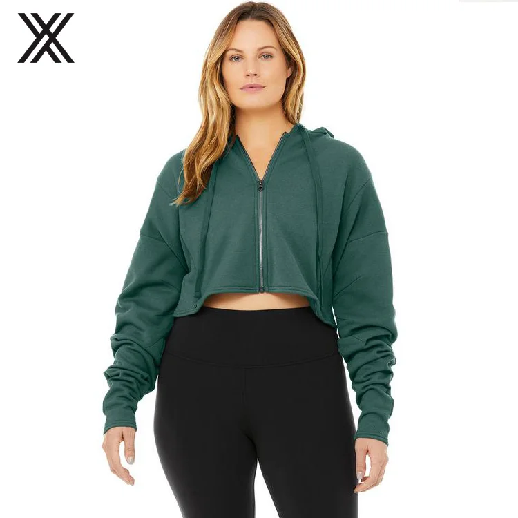 XTD JK001 2019 New Design Ladies Gym Wear Zip Up Fleece Fitness Crop Top Hoodie Sexy Jacket