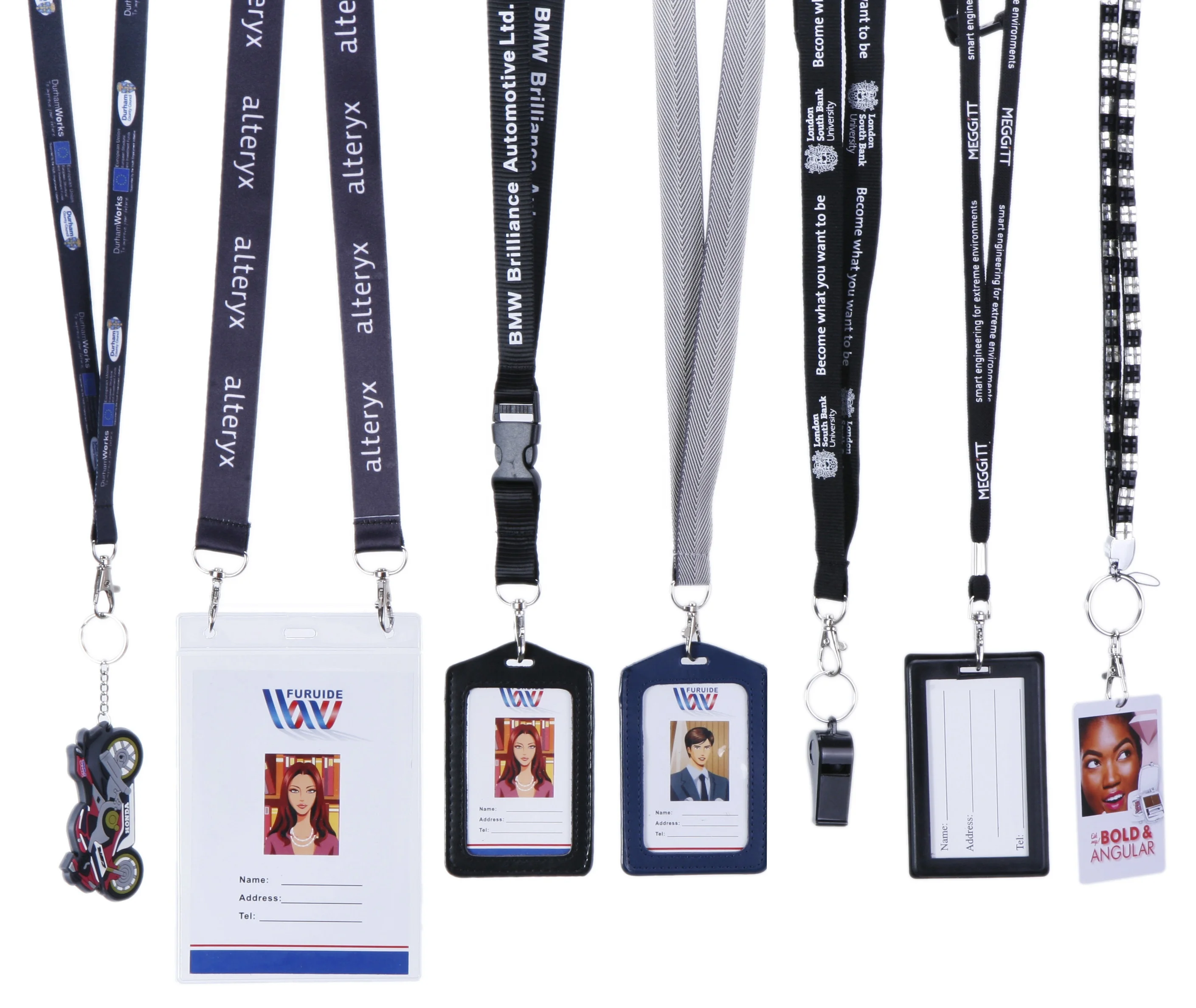 Fashion Custom Logo Keychain Neck Nylon Lanyard Sublimation Printed lanyard leather lanyard id card badge holder