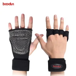 BOODUN Stock Fitnesss Training Long Wrist Best Grip Half Finger Weight Lifting Gym Gloves for Wholesale