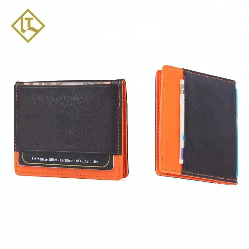 
Bifold slim ultra thin printing embossed logo minimalist handmade custom card holder fashion genuine mens leather wallet 