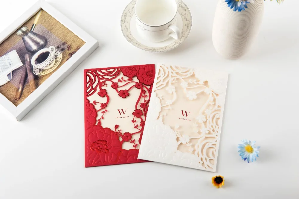 beautiful flower design china custom wedding invitation card