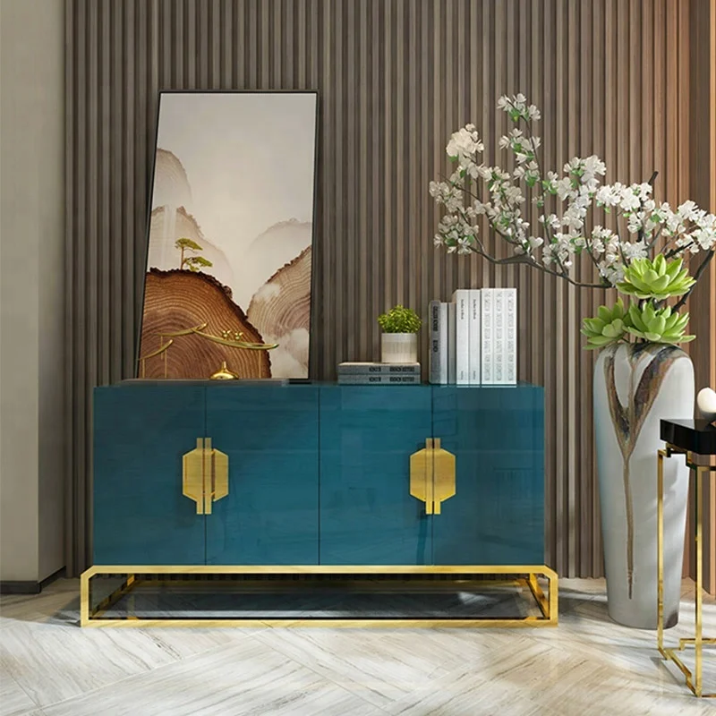 Темно-синий деревянный Золотой металлический каркас шкаф консоль стол