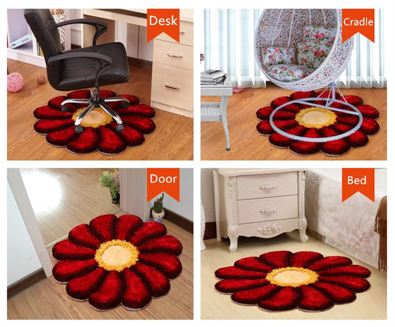 Polyester rose color round sunflower shaggy carpet