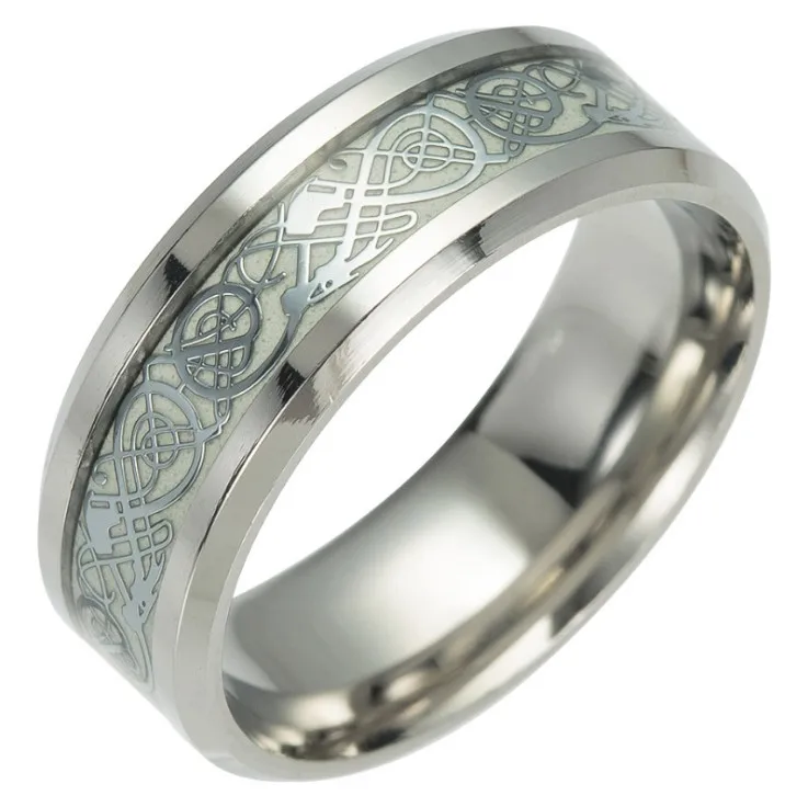 Unisex Finger Ring Dragon Design Luminous Stainless Steel Rings for Party