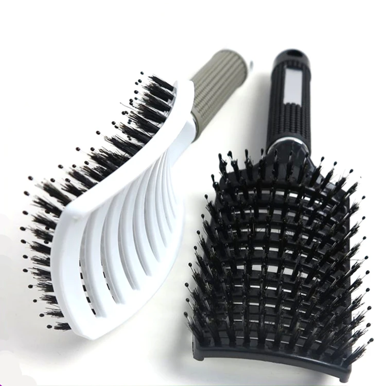 Anti-static Heat Curved Vent Comb Barber Salon Hair Styling Tool Hair Brush Boar Bristle for Detangling All Hair Types 1 Piece