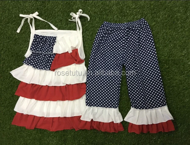 
Latest baby frock designs fancy fourth of july girls outfits cotton boutique wholesale kids clothes girls dress ruffle sets 