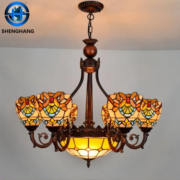 2020 new design Chandelier lights cheap price tiffany style glass hanging lamp vintage grapes pattern flower pattern lamp