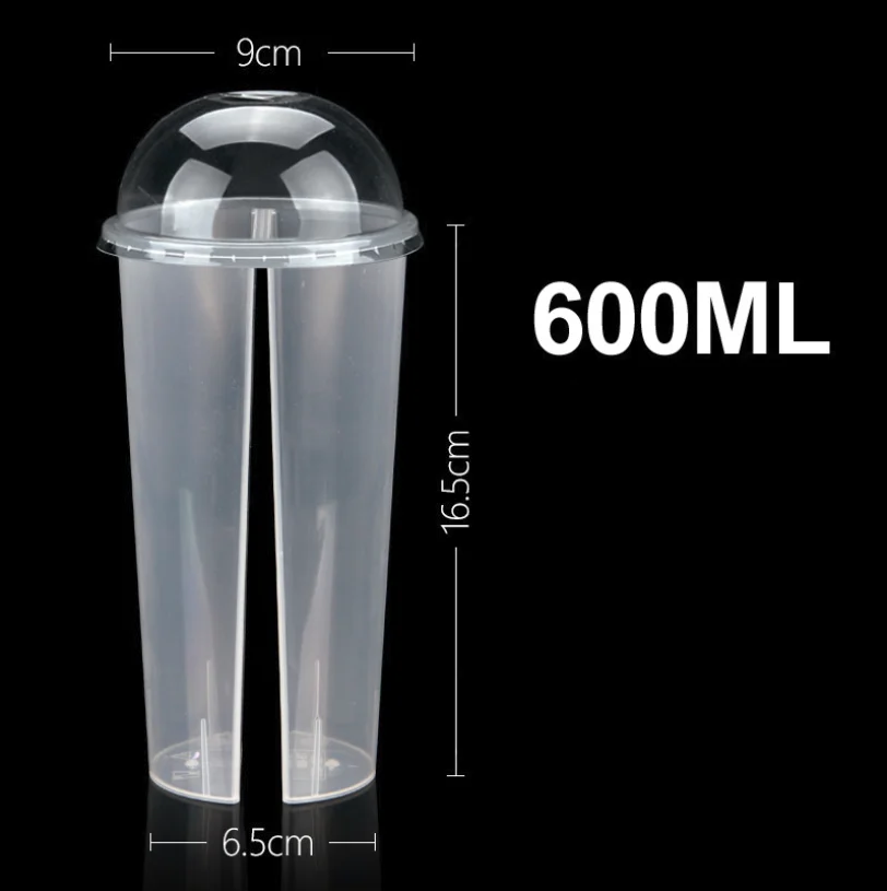 Personalise Large PP 600ml 700ml Plastic Boba Bubble Tea Split Cup With Straw Lid