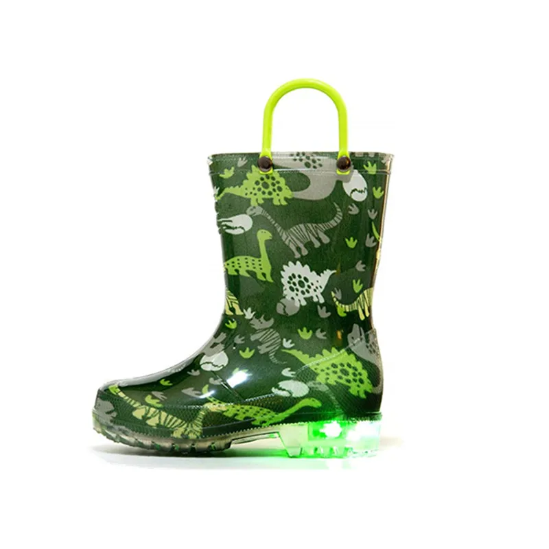 Wholesale OEM Light Up Kids Boys Rain Boots Printed Waterproof Eco-Friendly PVC Rain Boots Kids