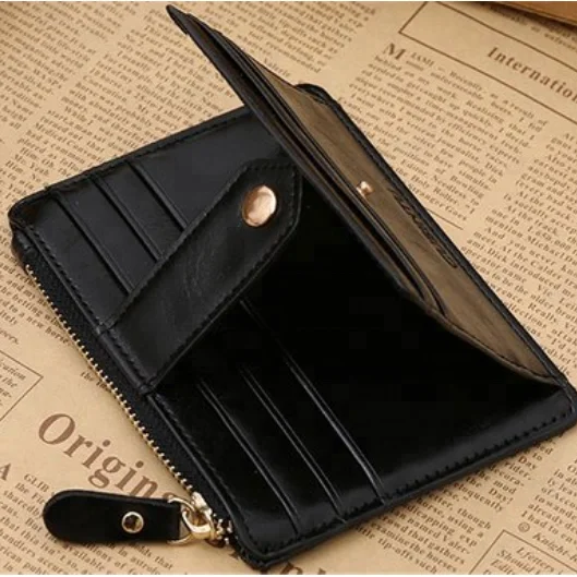 
Oil wax leather card holder custom mini case mens slim minimalist rfid blocking genuine leather credit card wallet 