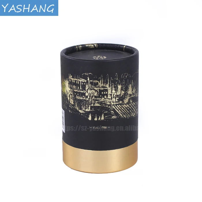Black round box with matte gold logo printed cardboard tube gift mailer customized box for dress cardboard packaging