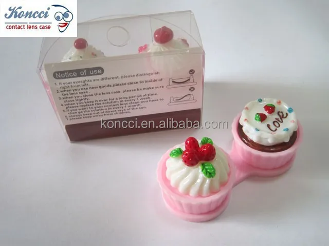 Hot Sale Cartoon Cute Cake Shape Empty Contact Lenses Storage Case Holder Box Soak Storage Kit CL-A022
