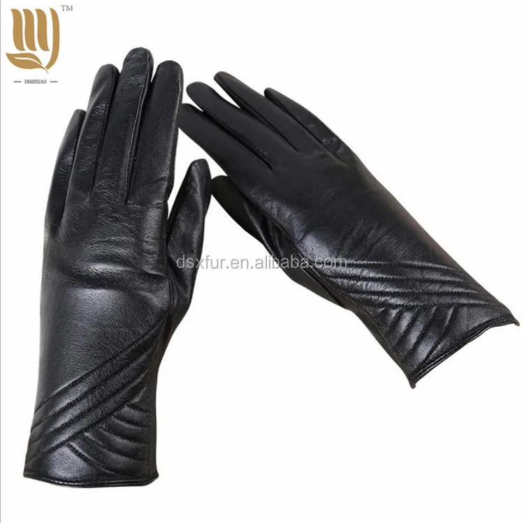Female Black Dress Winter Real Leather Warm Driving Gloves Women