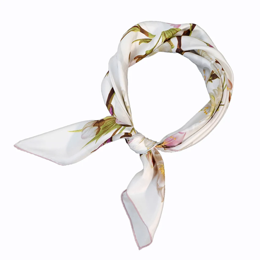 Elegant Made in China Habotai Scarves Peach Blossom Digital Printing Pattern Silk Scarf