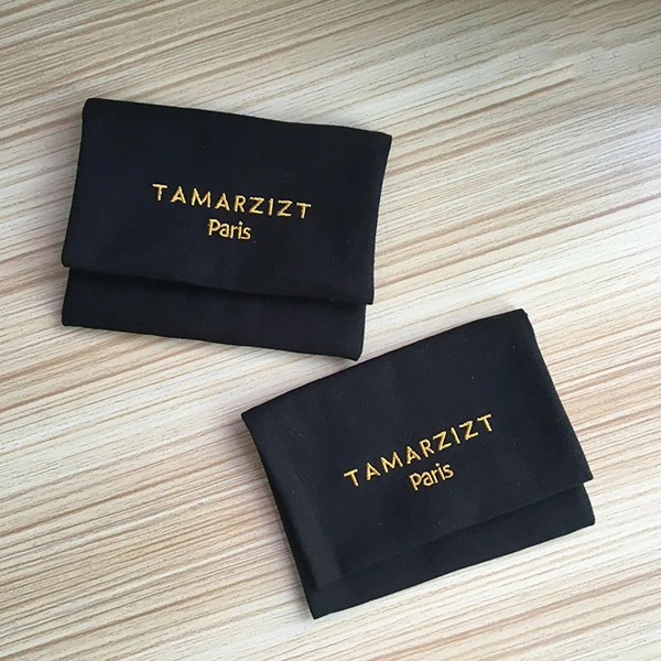 Custom High Quality Handmade Art Embroidery Cosmetic Bag Cotton Canvas Pouch With Button