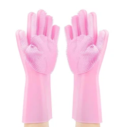 Amazon Hot Selling Heat Resistant Kitchen Silicone Rubber Scrubber Dishwashing Magic Dish Washing Gloves For Dish Washing