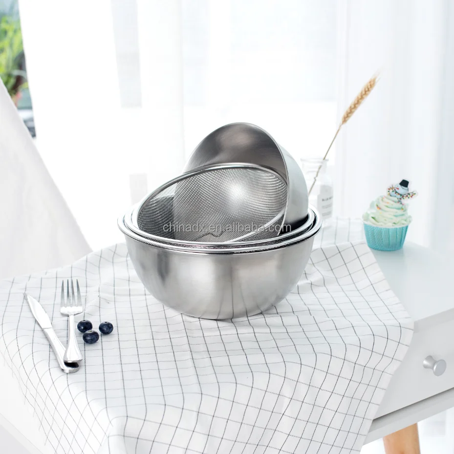 S/s миска для смешивания с сеткой дуршлаг набор