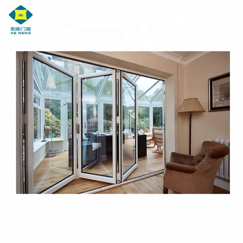 Aluminium Glass Accordion Windows Made in China Factory Price Outdoor Foldable Graphic Design Folding Glass Door Modern Finished