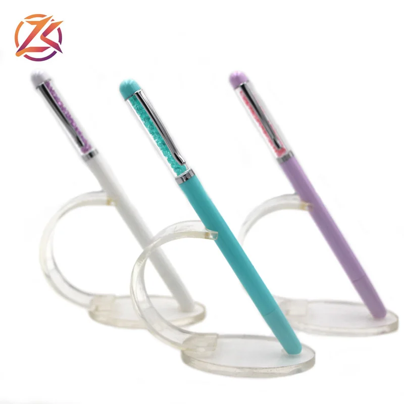 new cheap plastic crystal glitter ball pen with cap crystal gel ink pen with logo