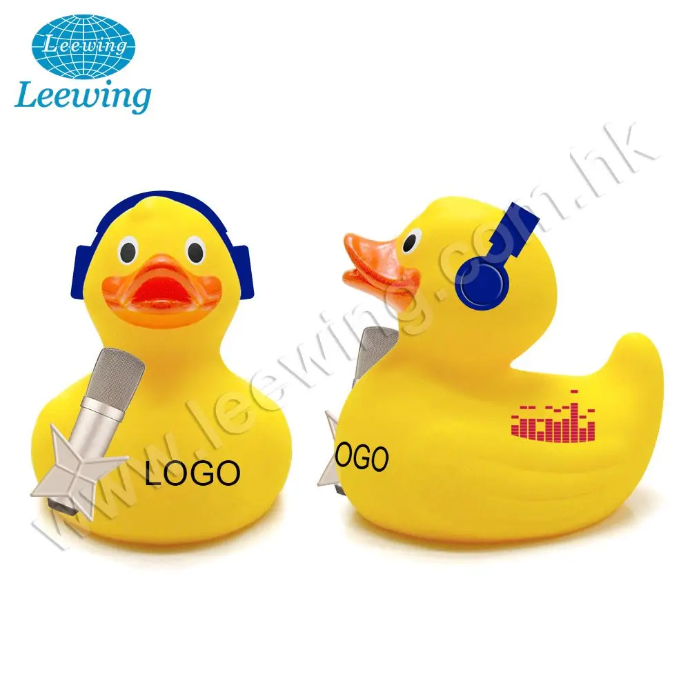 Factory Price Promotional Gift Item PVC Phthalate Free Custom Disco DJ Radio Singer Presenter Yellow Rubber Duck with Headphone