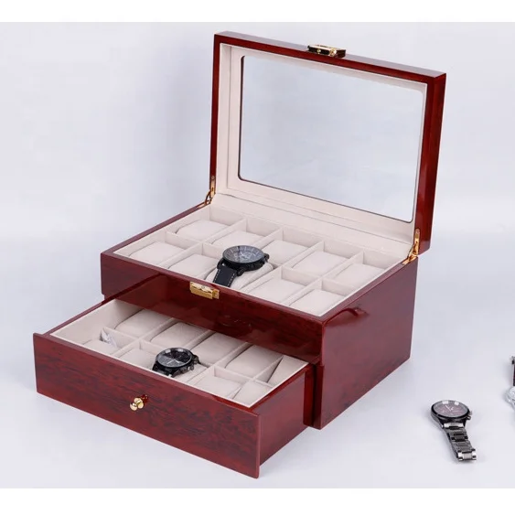 
Popular Muti-Layer Metal Glass Watch Box Stylish Clear Window Cover Watch Organizier Storage With Metal Clasp 