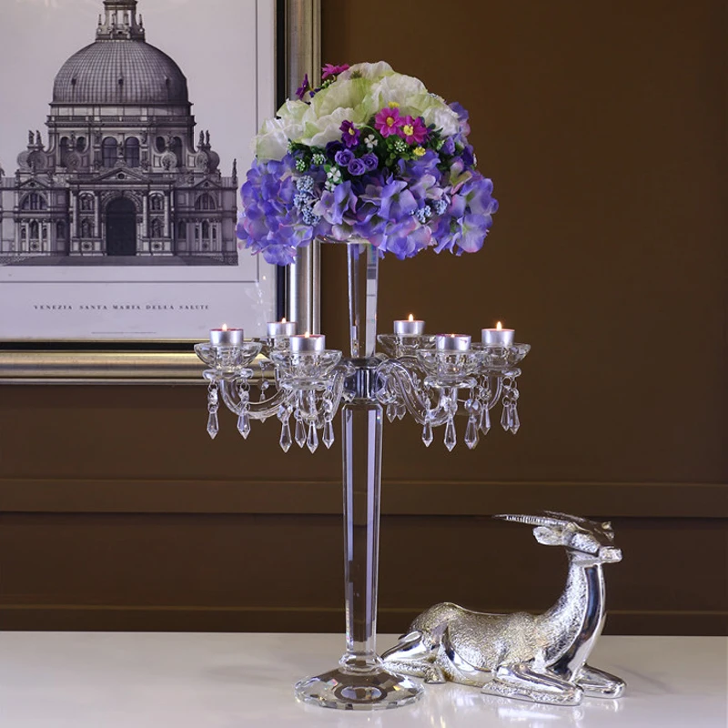 Оптовая продажа, европейский стиль, 9 хрустальный канделябр с подставкой для цветов