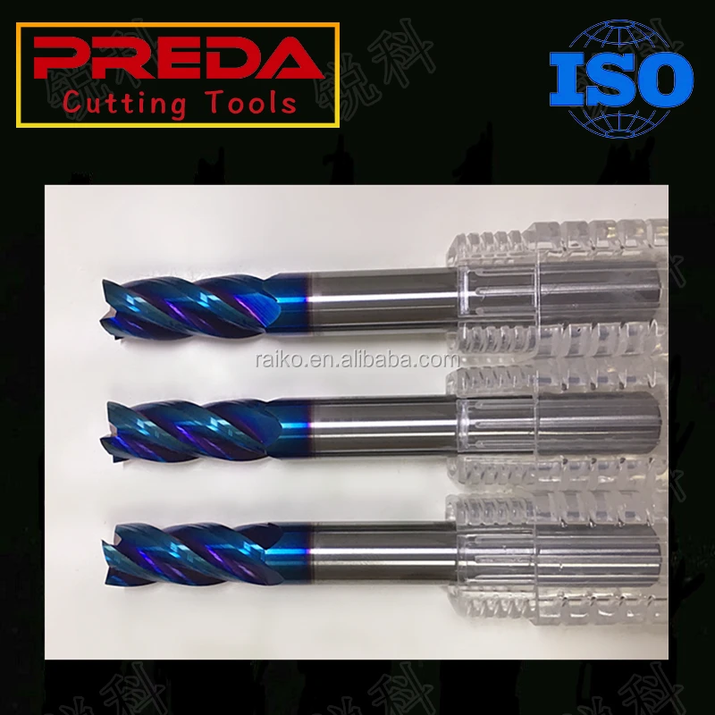 Best selling CNC 4 Flutes HRC65/70 Blue NANO Coated Solid Carbide Square End Mill ferramentas flat end mill