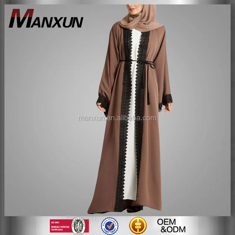 2017 Women Cardigan Dubai Muslim Overcoat Abaya Muslim Style Laced Open Front Abaya Islamic Kimono
